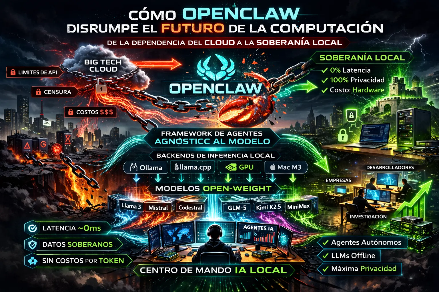 Arquitectura de OpenClaw con Ollama e inferencia local