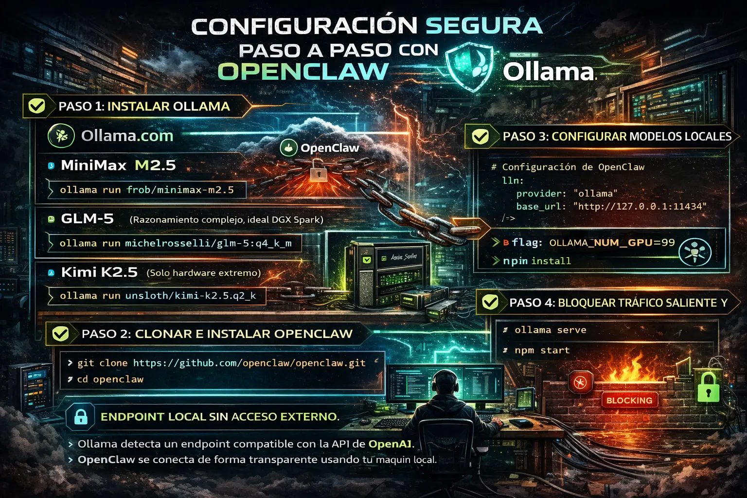 Configuración segura de OpenClaw con Ollama