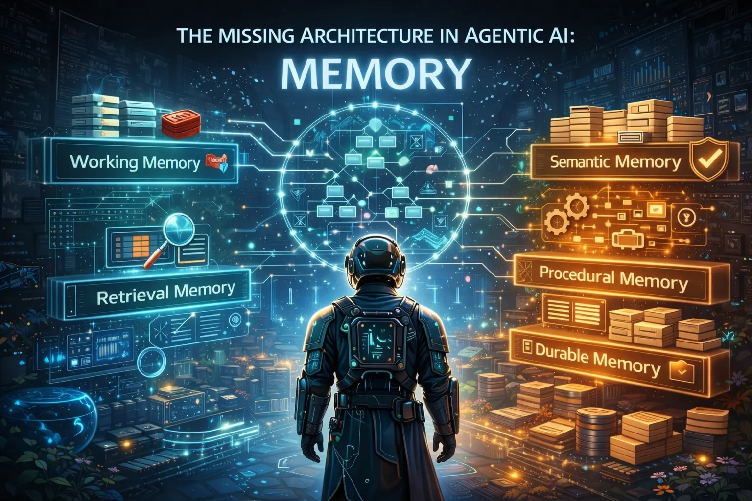 Diagrama conceptual de las cinco capas de memoria en un sistema de IA agentiva empresarial