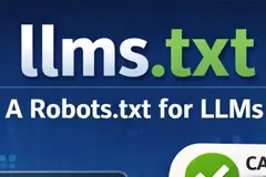 Ilustración de un archivo llms.txt como tarjeta de presentación digital para modelos de lenguaje
